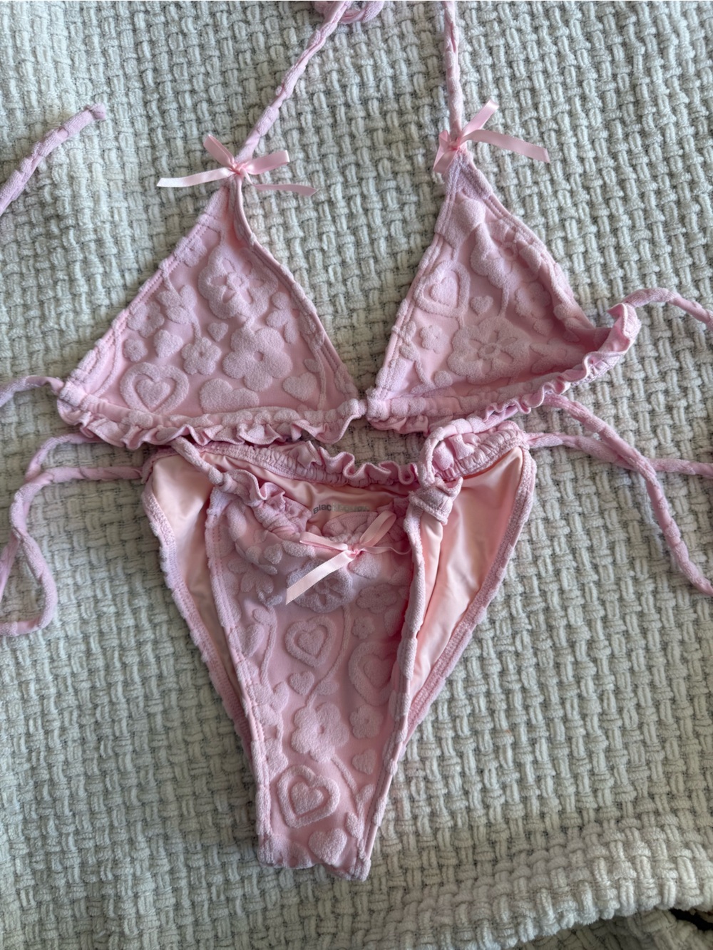 Blackbough Pink Floral & Heart Lace Triangle Bikini Set